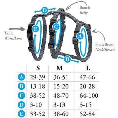 Nylon Safety Dog Harness Vario Rapid size chart